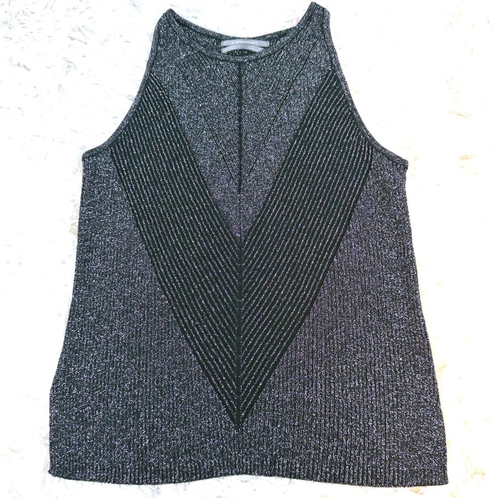 Anthropologie Metallic Knit Halter Neck Tank Top Sparkly Black Small Sexy Y2K